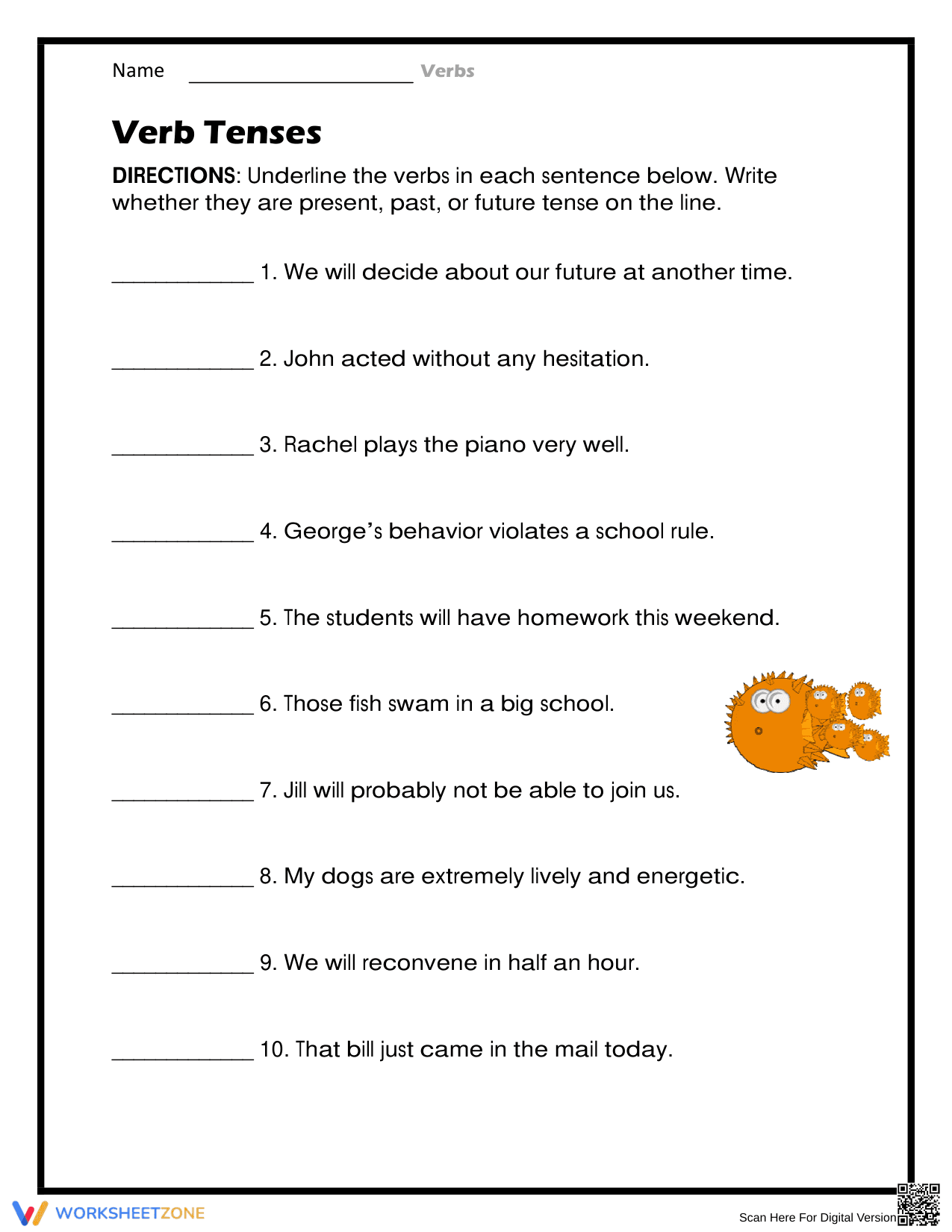 Printable Verb Tenses Worksheet | Essential Grade 3-5 ELA - Page 1