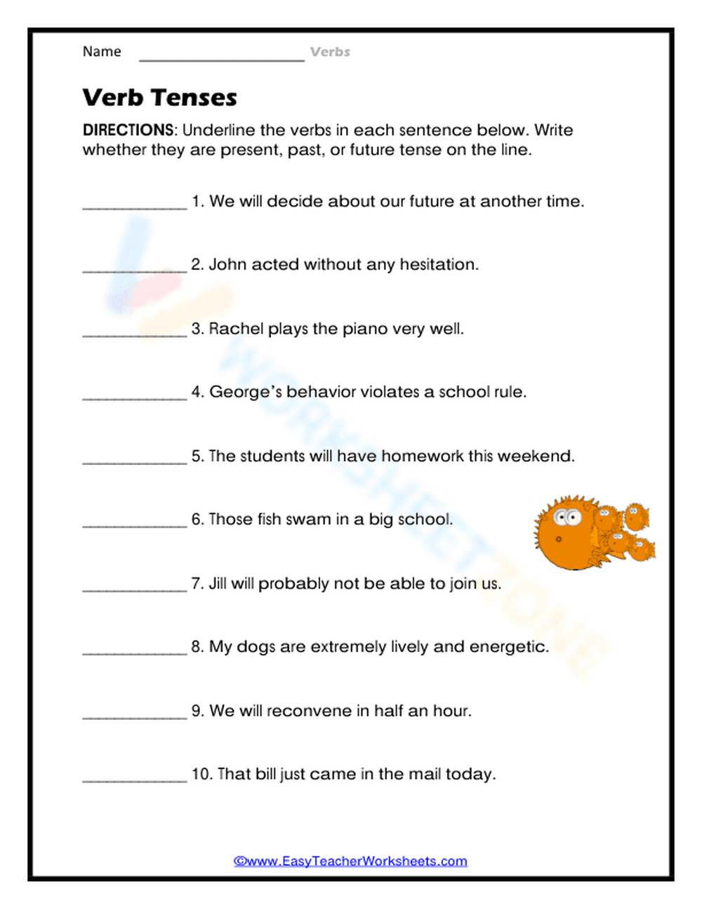 Printable Verb Tenses Worksheet | Essential Grade 3-5 ELA - Page 1