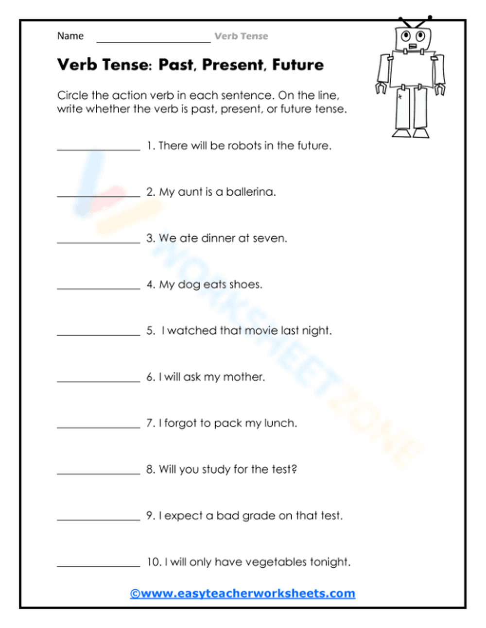 Essential Verb Tense Worksheet | Grades 2-5 ELA - Page 1
