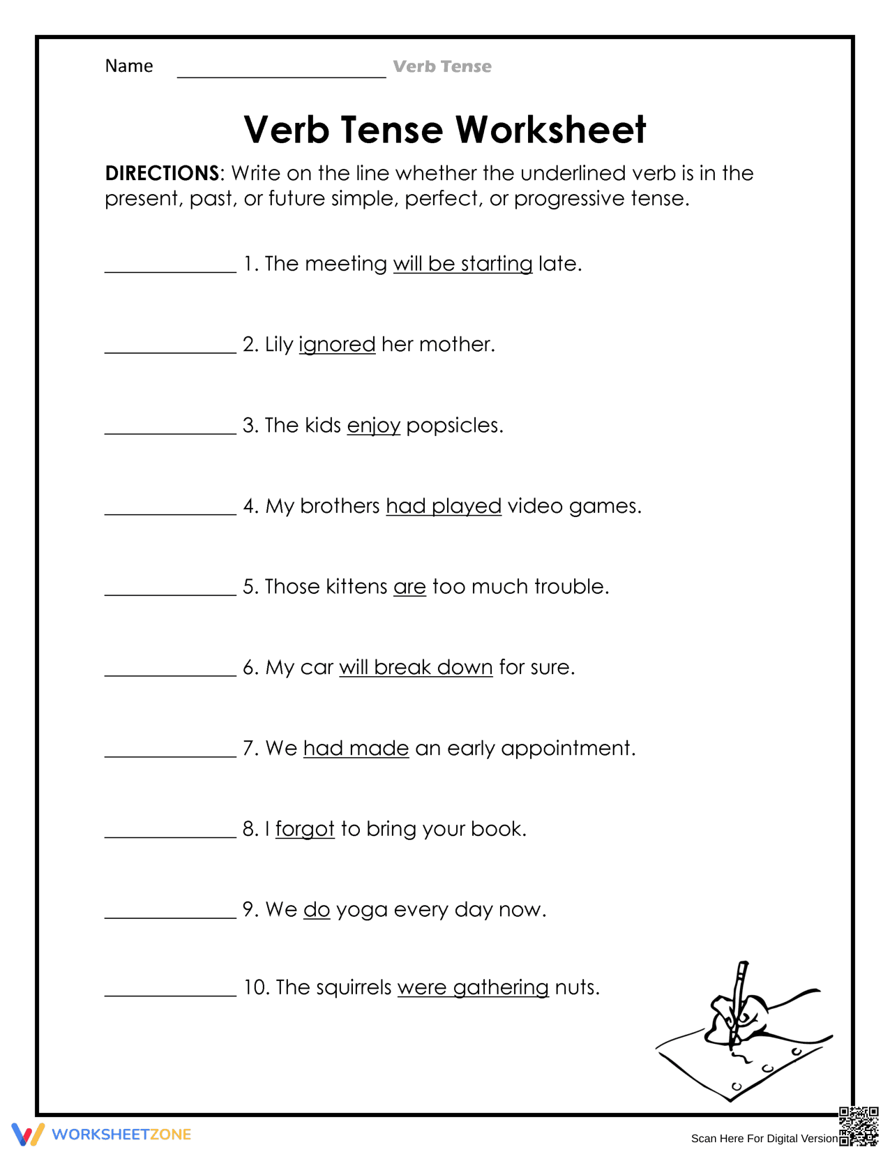 Grade 4 Verb Tense — Essential Printable No-Prep Worksheet - Page 1