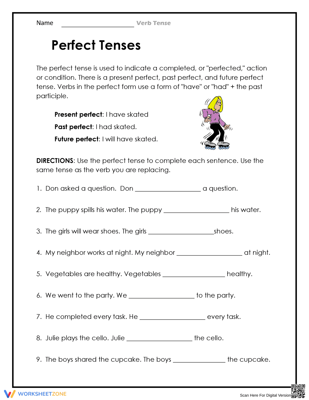 Grade 5 Perfect Tenses — Printable No-Prep Worksheet - Page 1