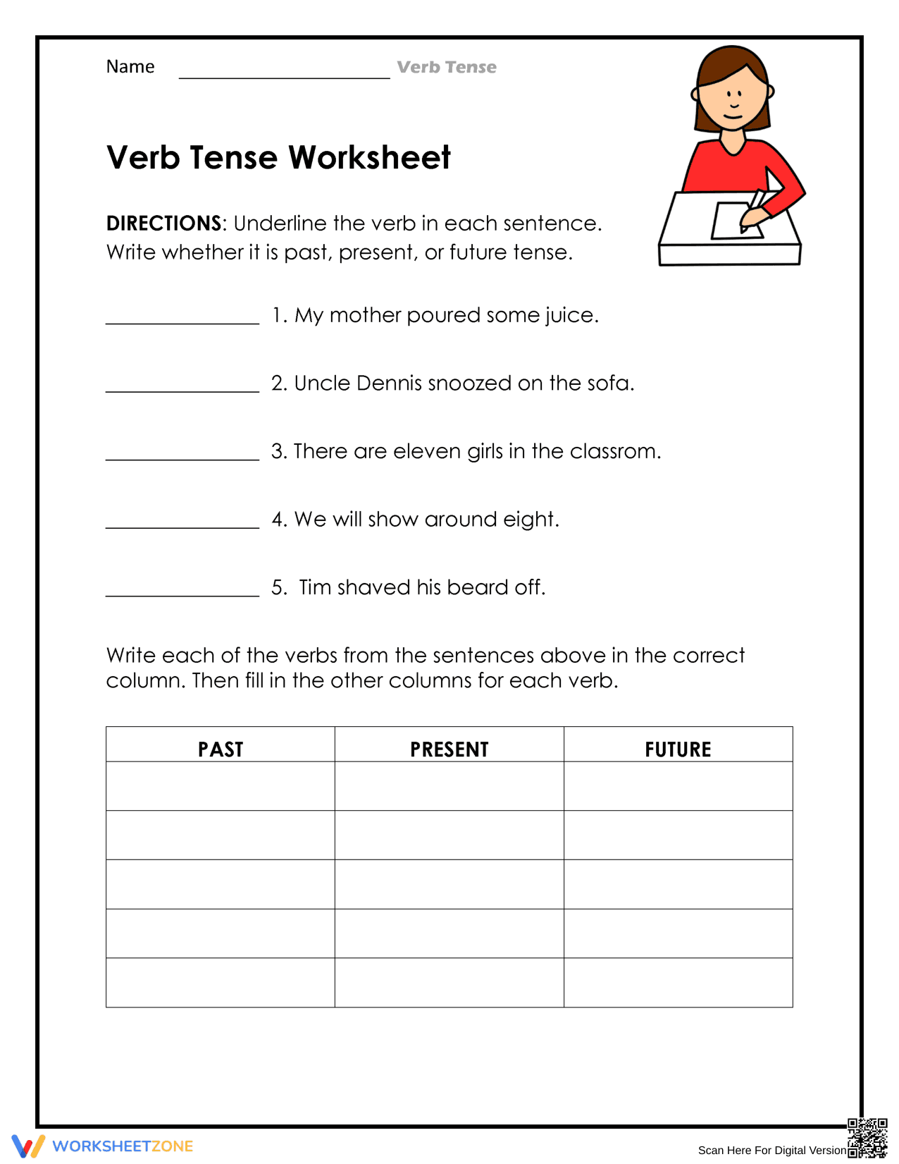 Grade 3 Verb Tense — Printable No-Prep Worksheet - Page 1