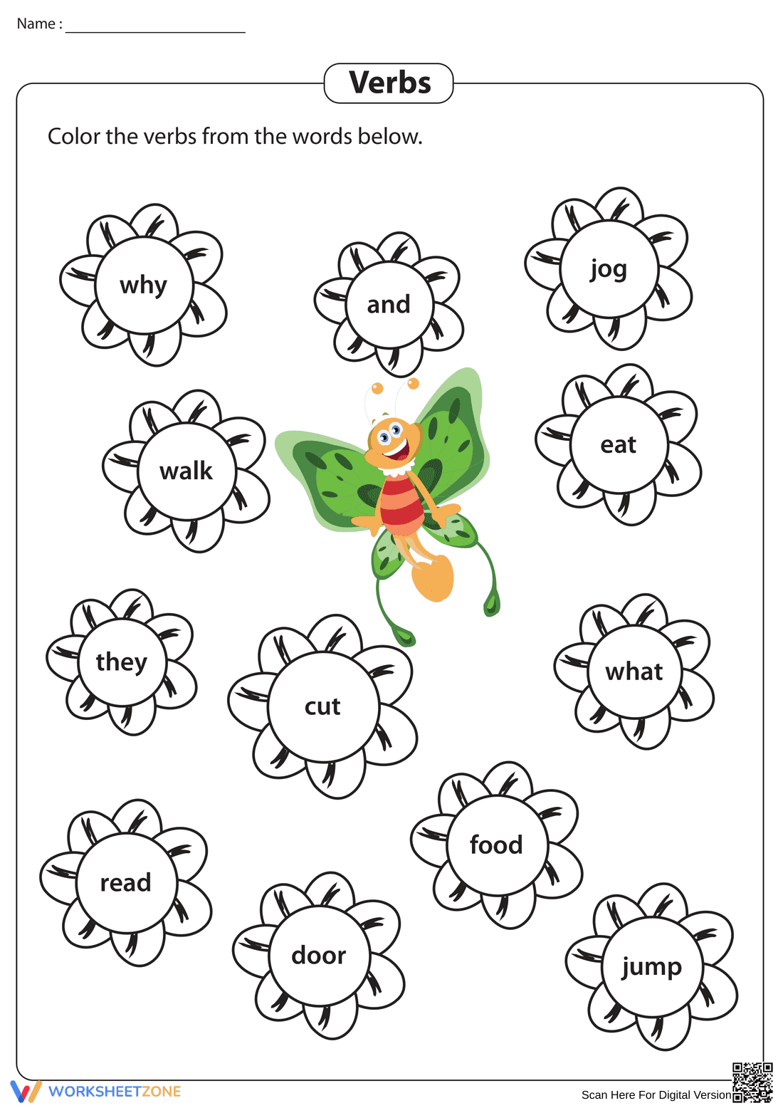 Grade 1 Verb Identification — Printable No-Prep Worksheet - Page 1