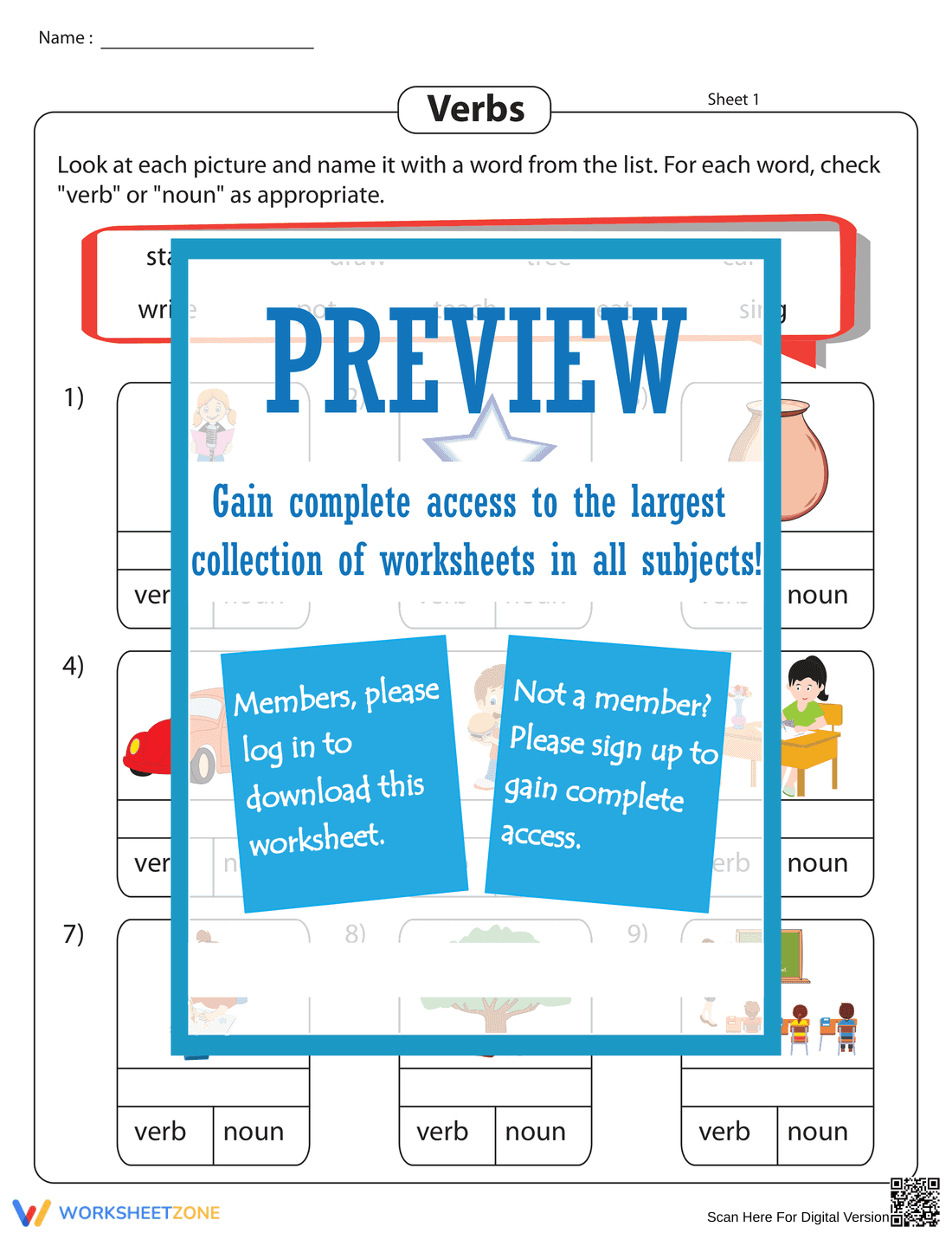 Essential Noun or Verb? Worksheet | Grades 1-3 ELA - Page 1