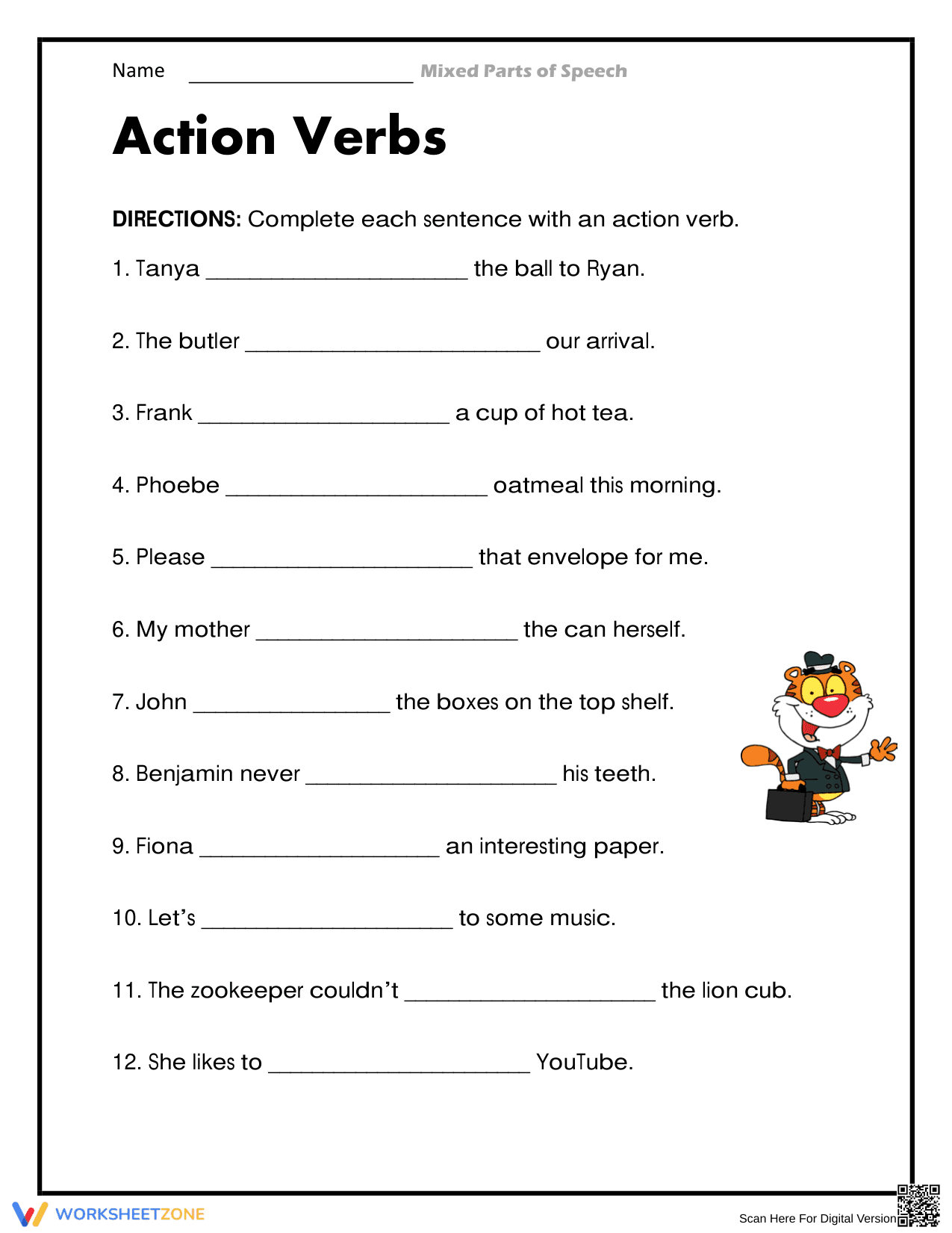 Essential Action Verbs Worksheet | Grade 3-5 Grammar - Page 1