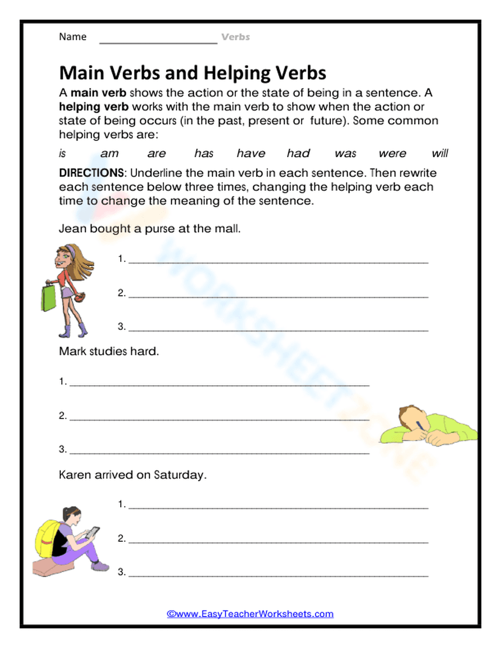 Essential Helping Verbs Worksheet | Grade 3 ELA Ready - Page 1
