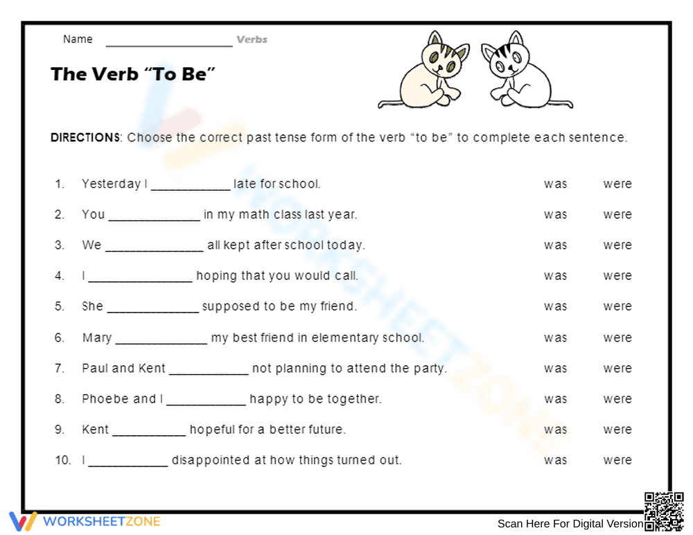 Grade 1-2 Verb 'To Be' Worksheet | Essential Past Tense - Page 1
