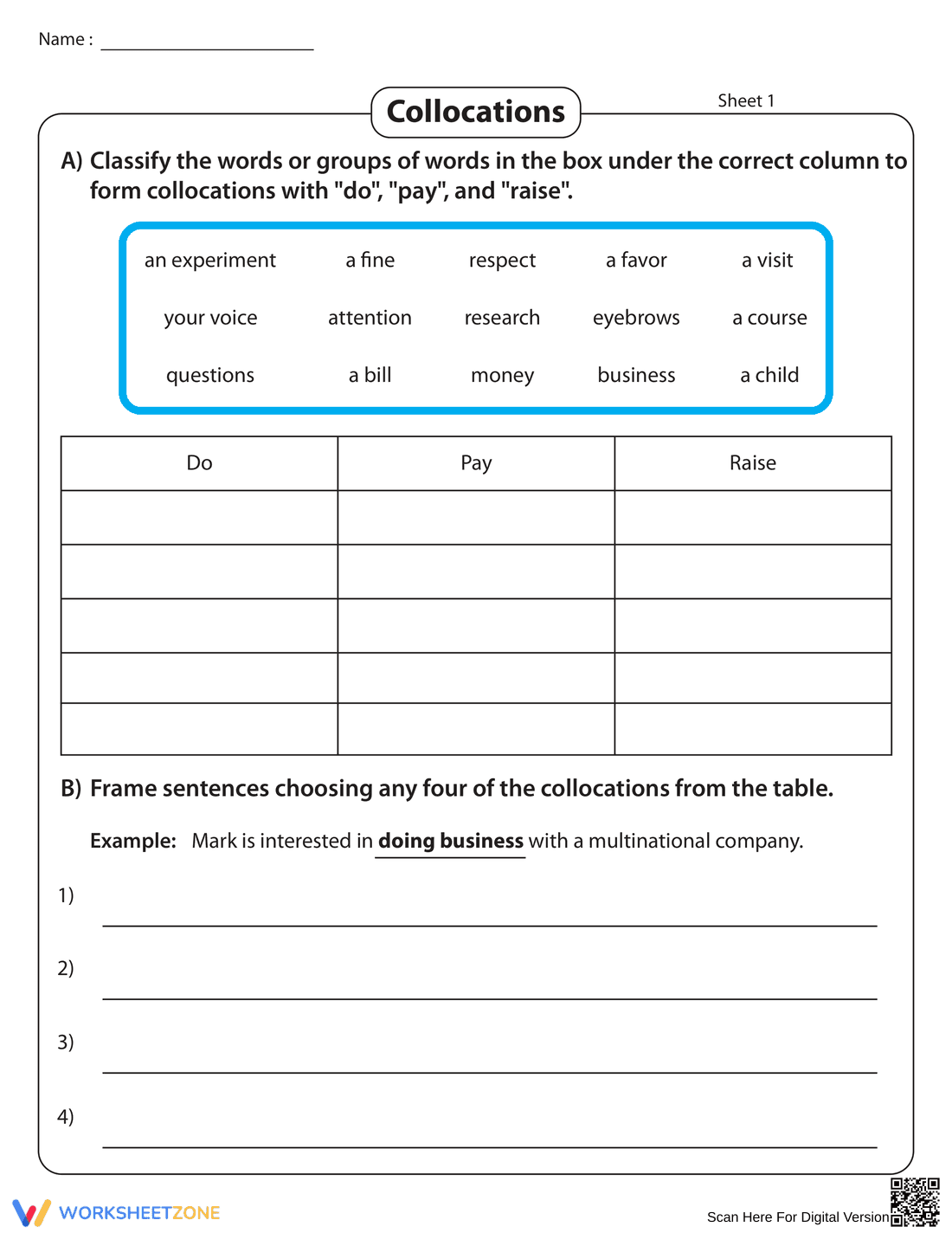 Sort Collocations: Enhance Vocabulary - Page 1
