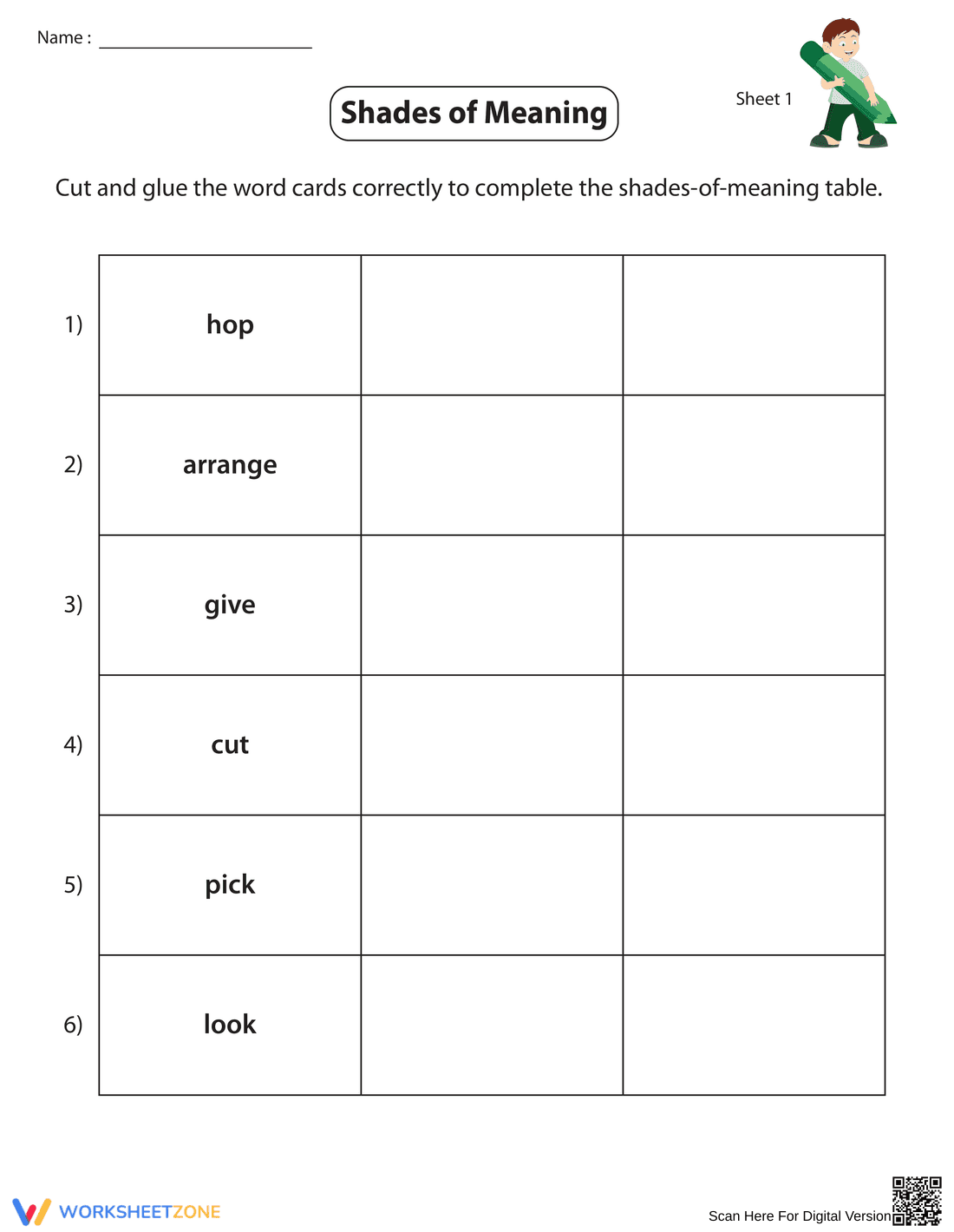 Verbs Shades of Meaning Worksheet - Page 1