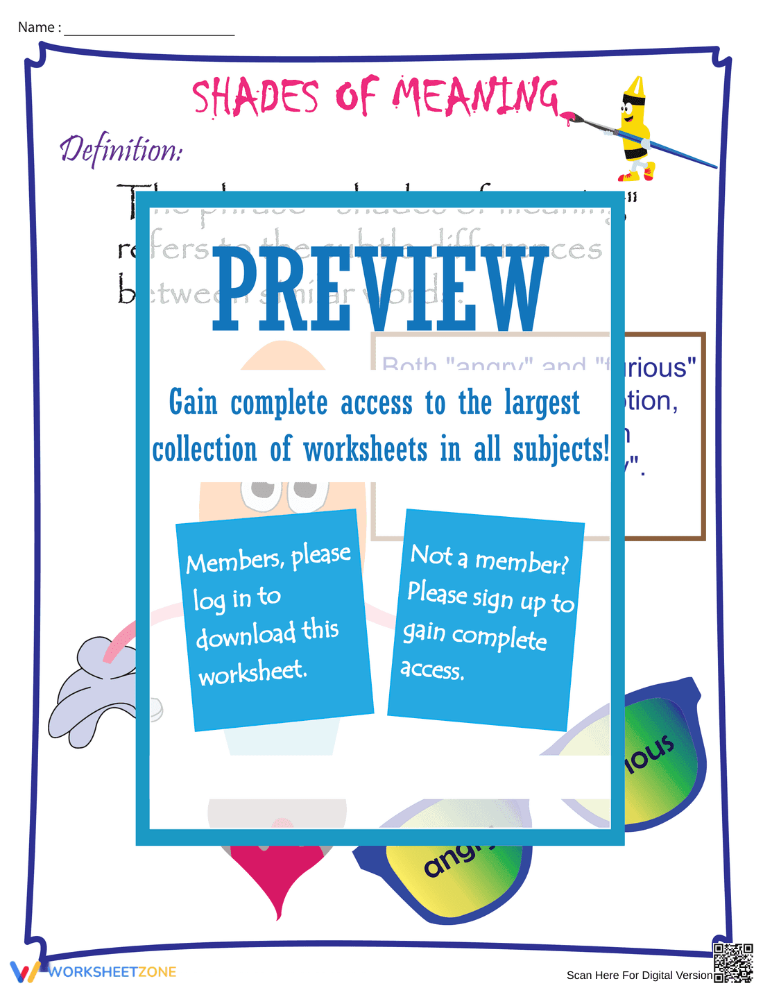 Explore Shades of Meaning with This Chart Worksheet - Page 1