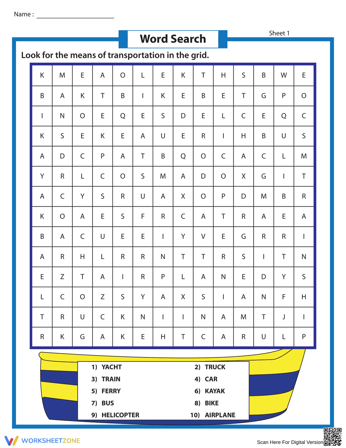Transportation Word Search Puzzle - Page 1