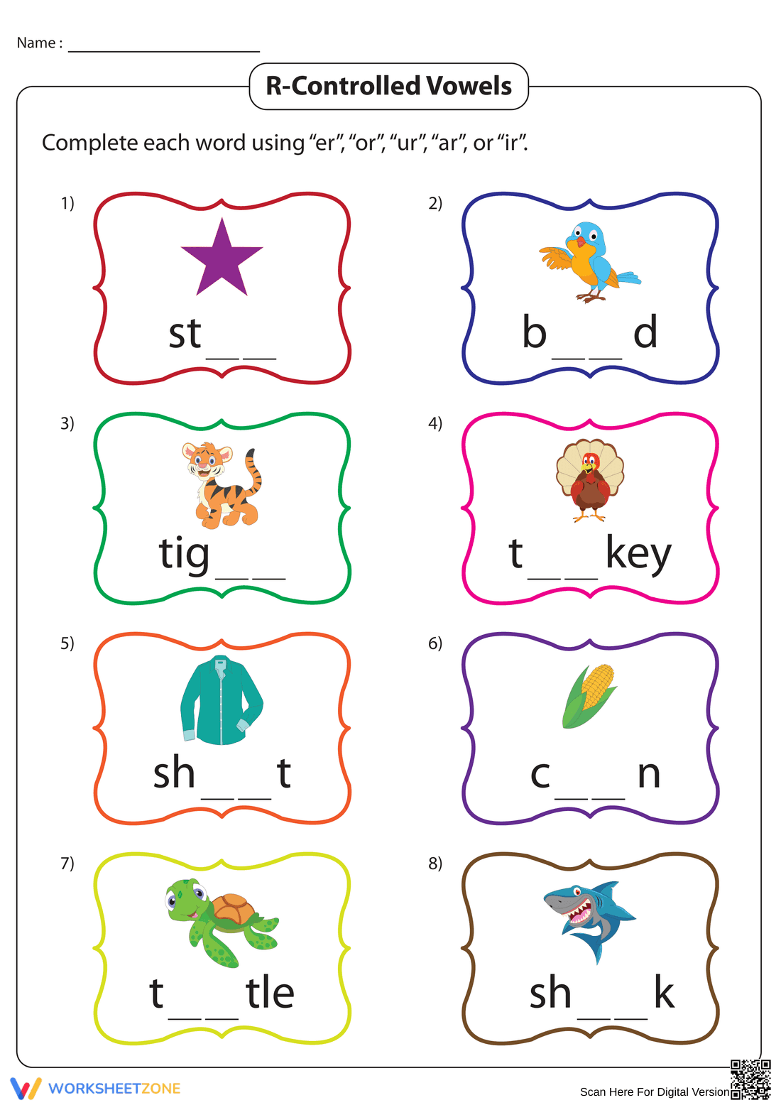 Essential R-Controlled Vowels Worksheet | Grade 2 Phonics - Page 1
