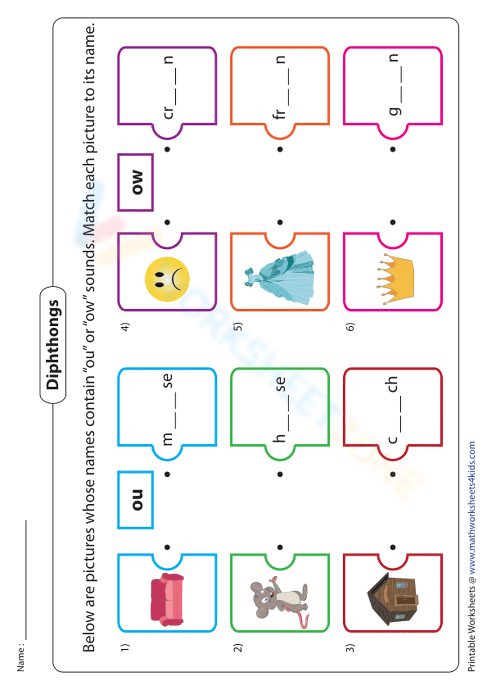 Grade 2 Diphthongs — Printable No-Prep Worksheet - Page 1