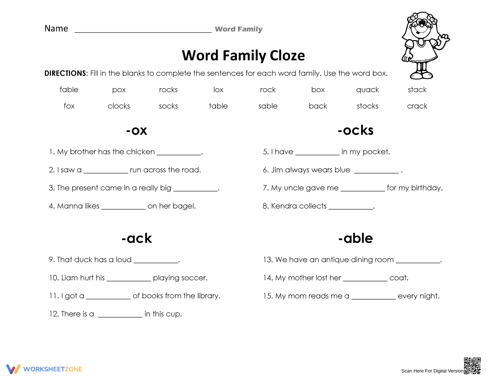 Word Family Cloze Worksheet | Essential Grade 1-2 Phonics - Page 1
