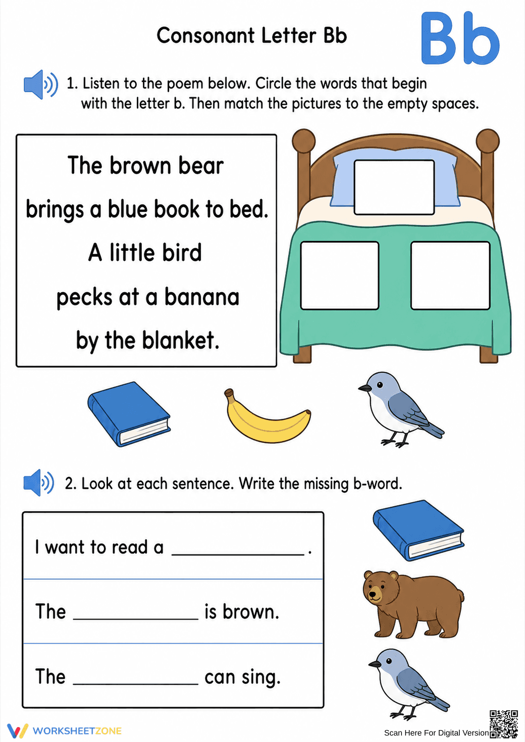 Grade K Letter Bb — Printable No-Prep Worksheet - Page 1