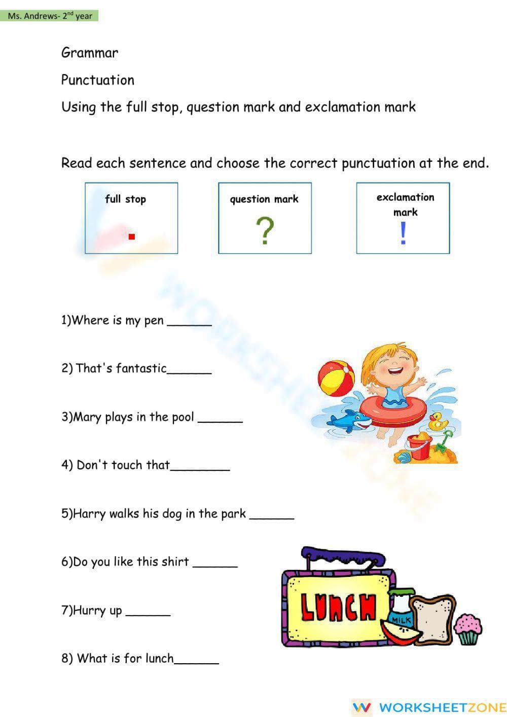 Essential Punctuation Worksheet | Grade 2 ELA Ready - Page 1