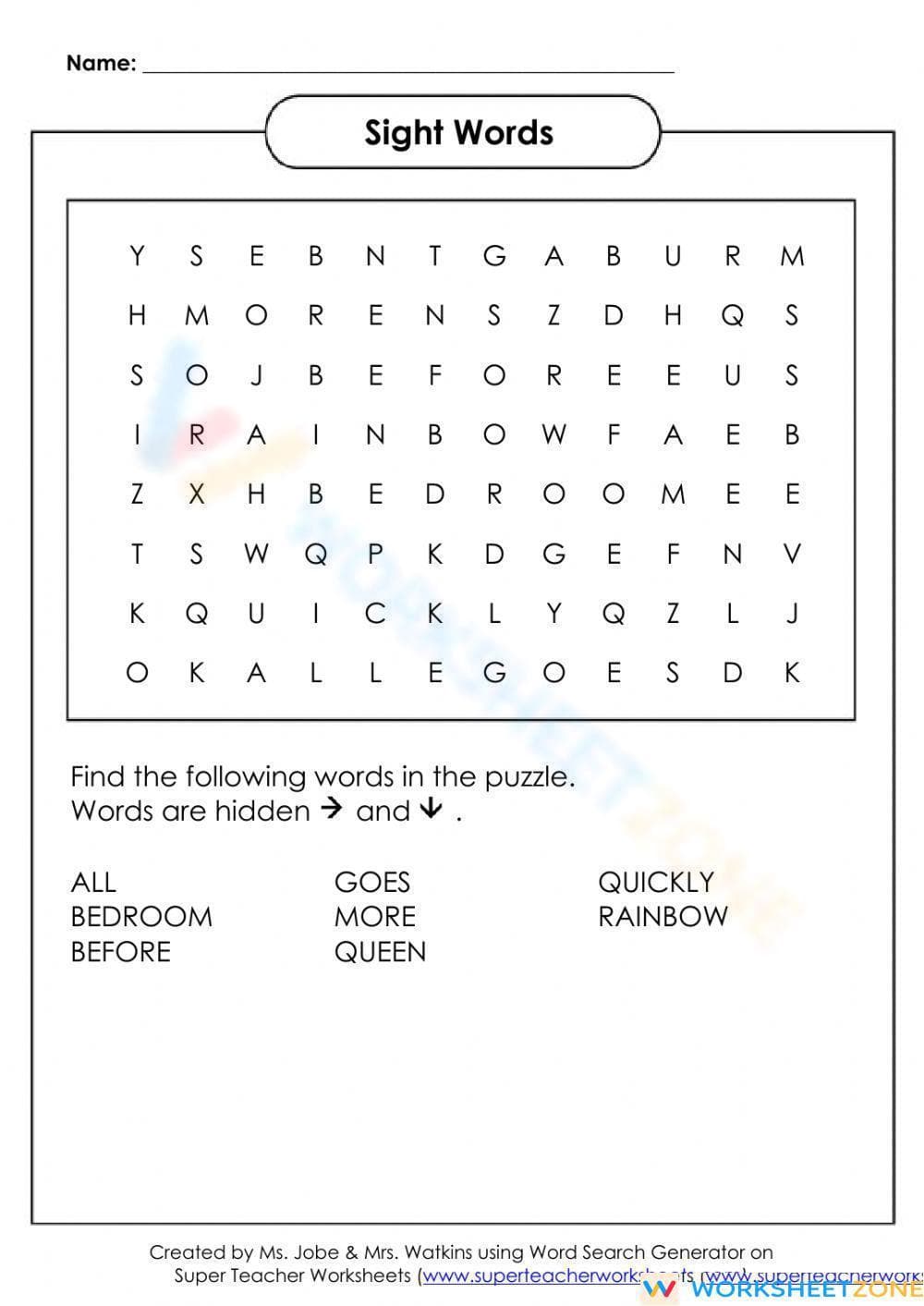 Essential Sight Word Wordsearch | Grade 1 Printable - Page 1