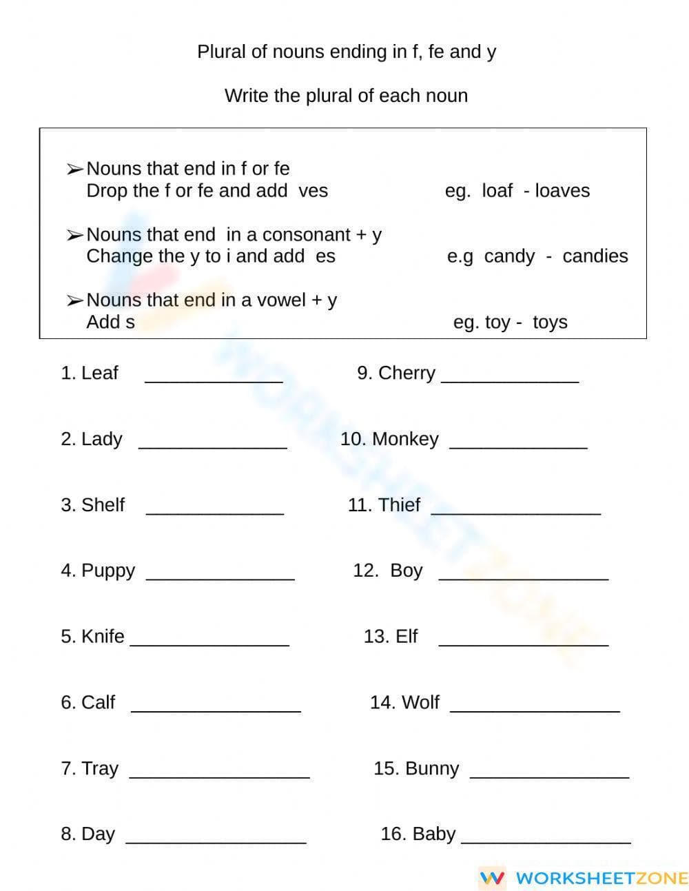 Grade 3 Plural Nouns — Printable No-Prep Worksheet - Page 1