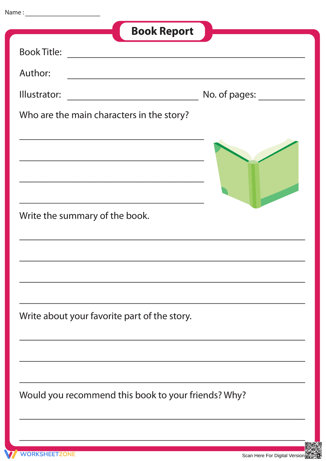 Book Report Worksheet - Page 1