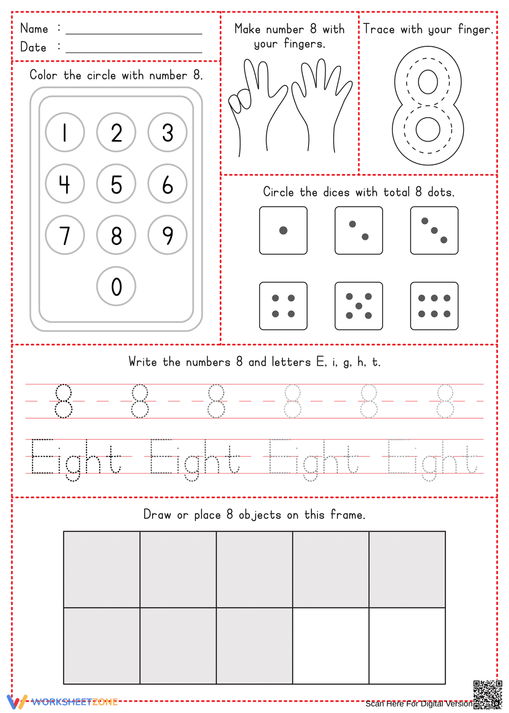 Printable Number 8 Worksheet | Kindergarten Math - Page 1