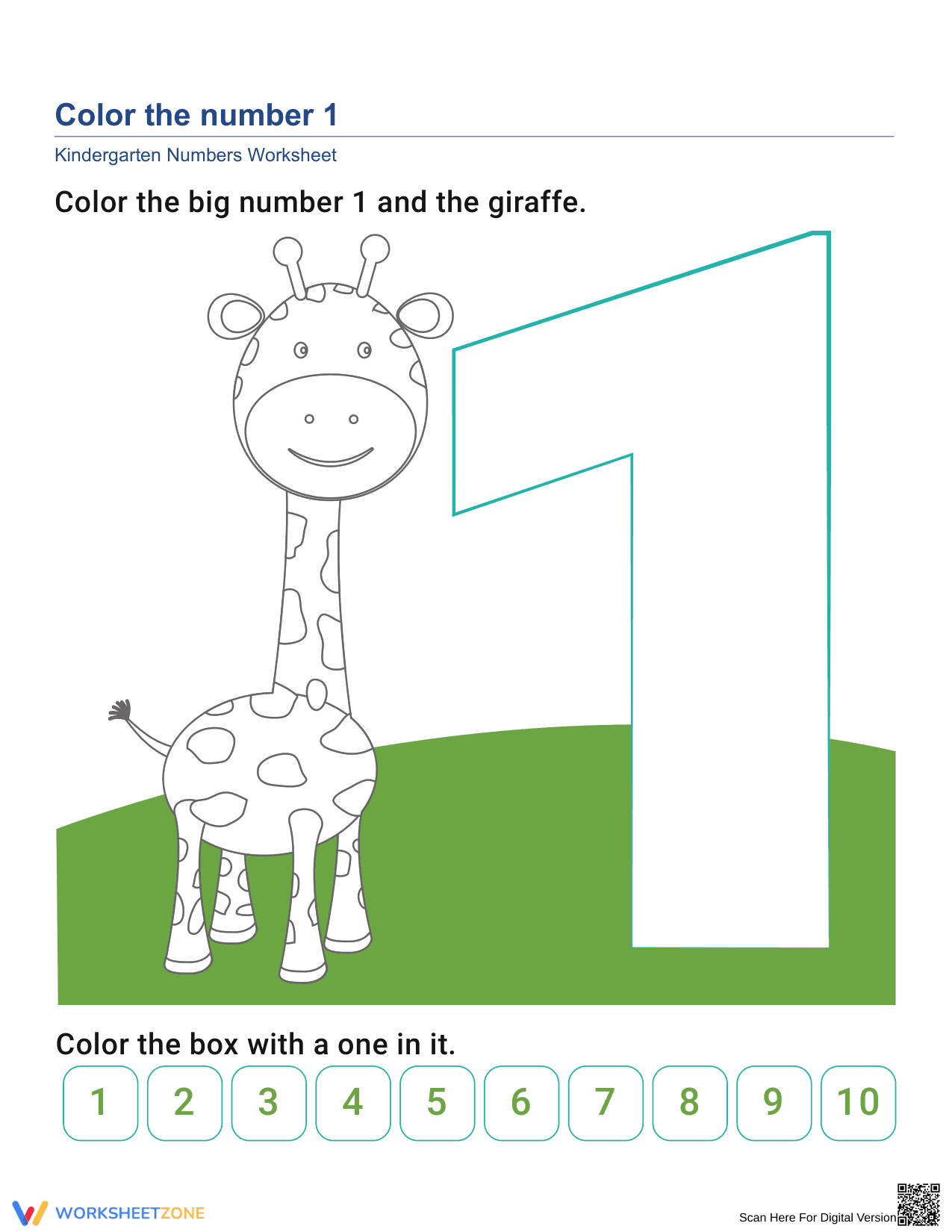 Giraffe & Number 1 Coloring Fun - Page 1