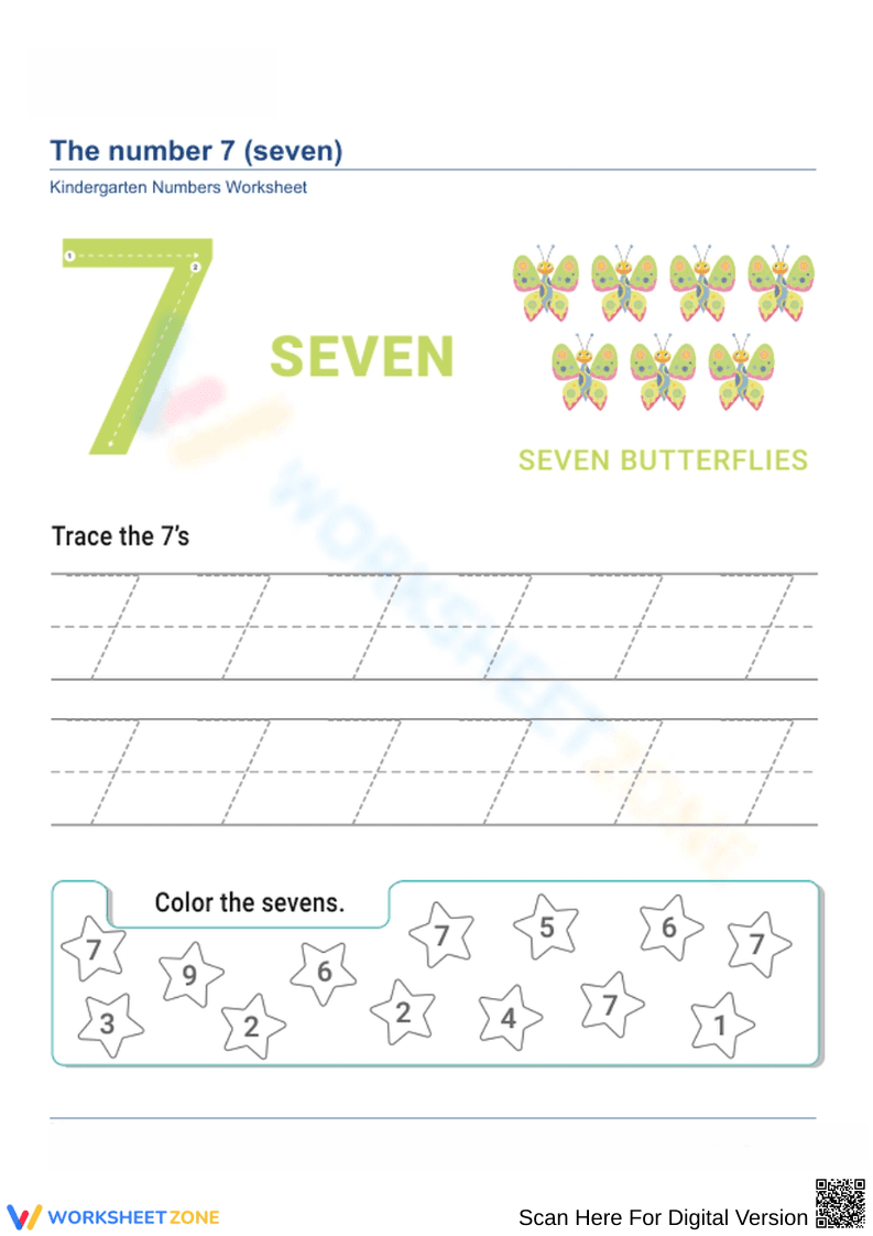 Number 7 Tracing and Counting Worksheet - Page 1