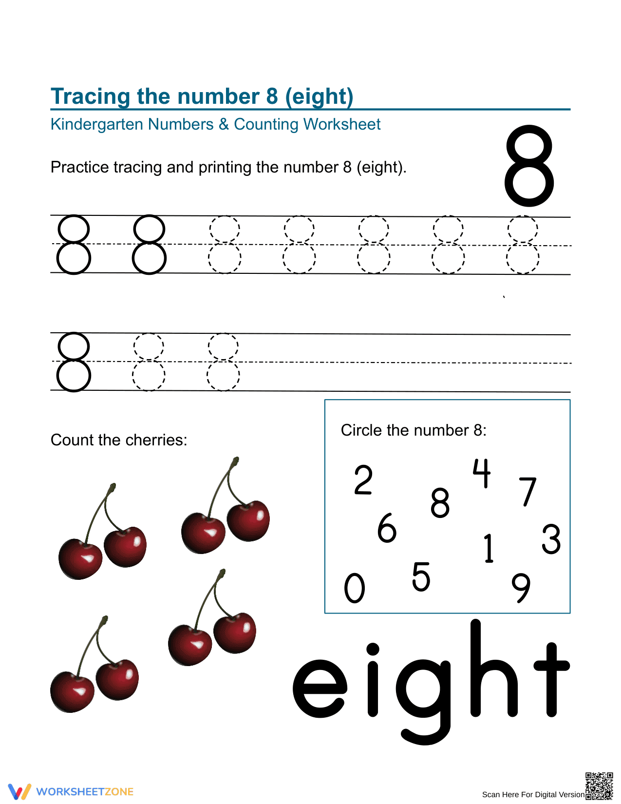 Tracing and Writing the Number 8 Practice Sheet - Page 1