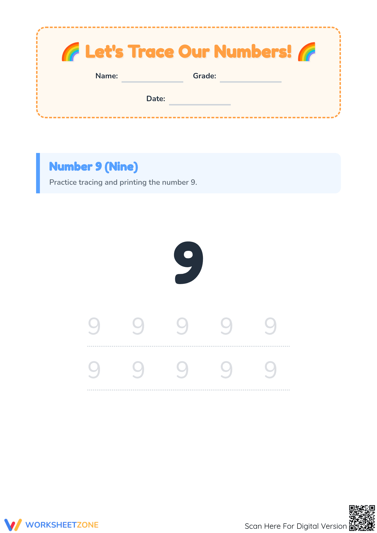 Printable Number Tracing 1-10 Worksheet | Preschool & Kinder - Page 1