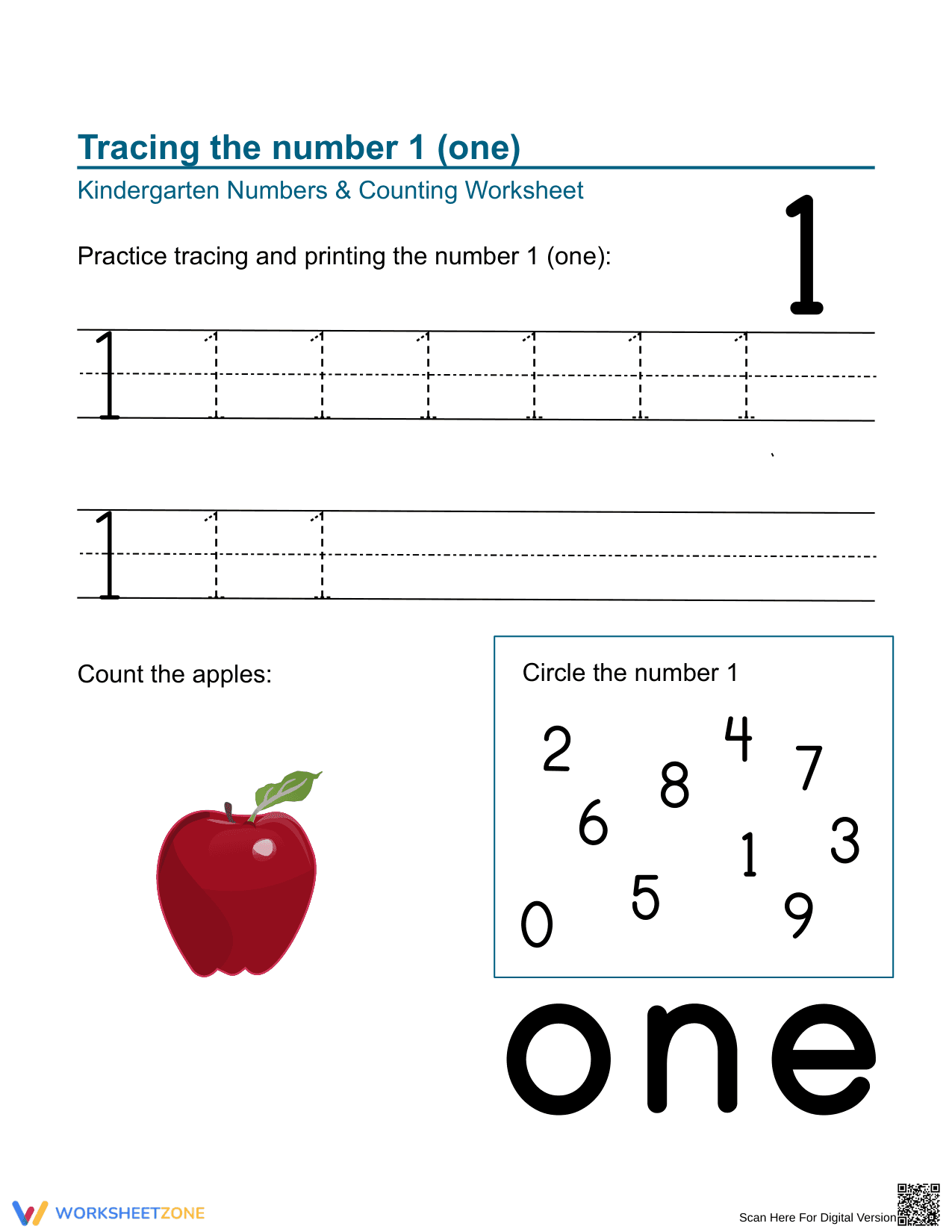 Tracing And Identifying The Number One Worksheet - Page 1