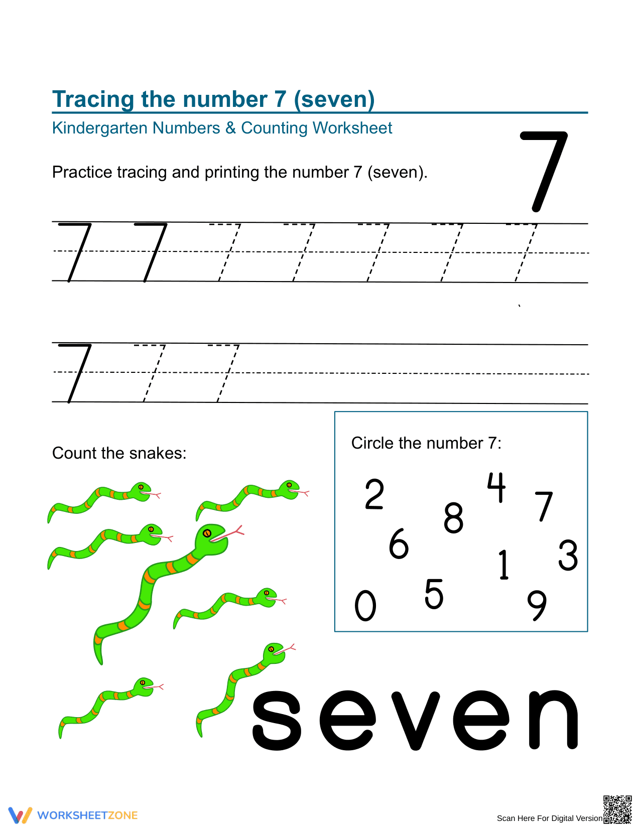 Number 7 Tracing Worksheet – Count and Identify - Page 1