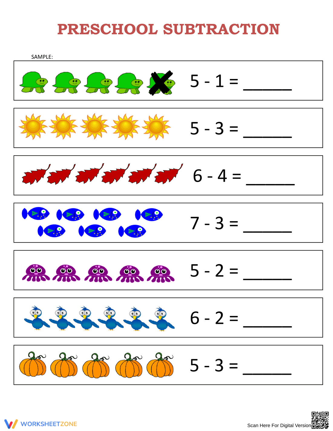 Preschool Subtraction with Objects - Page 1
