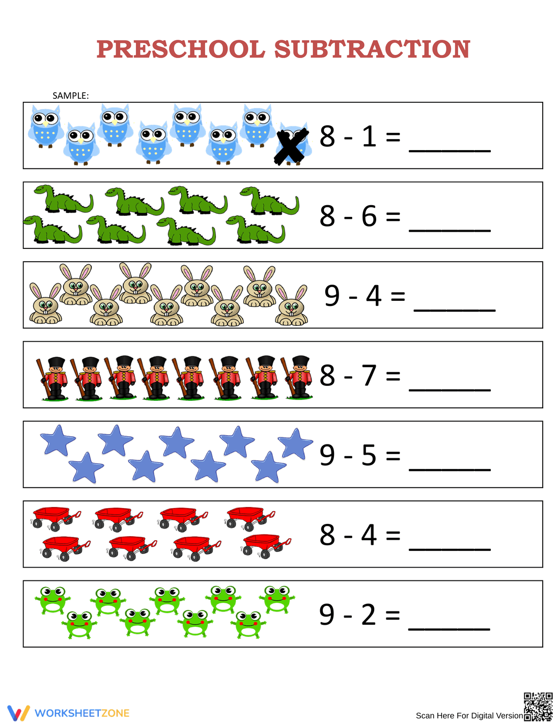 Object Subtraction: 1-Digit Subtraction Practice - Page 1