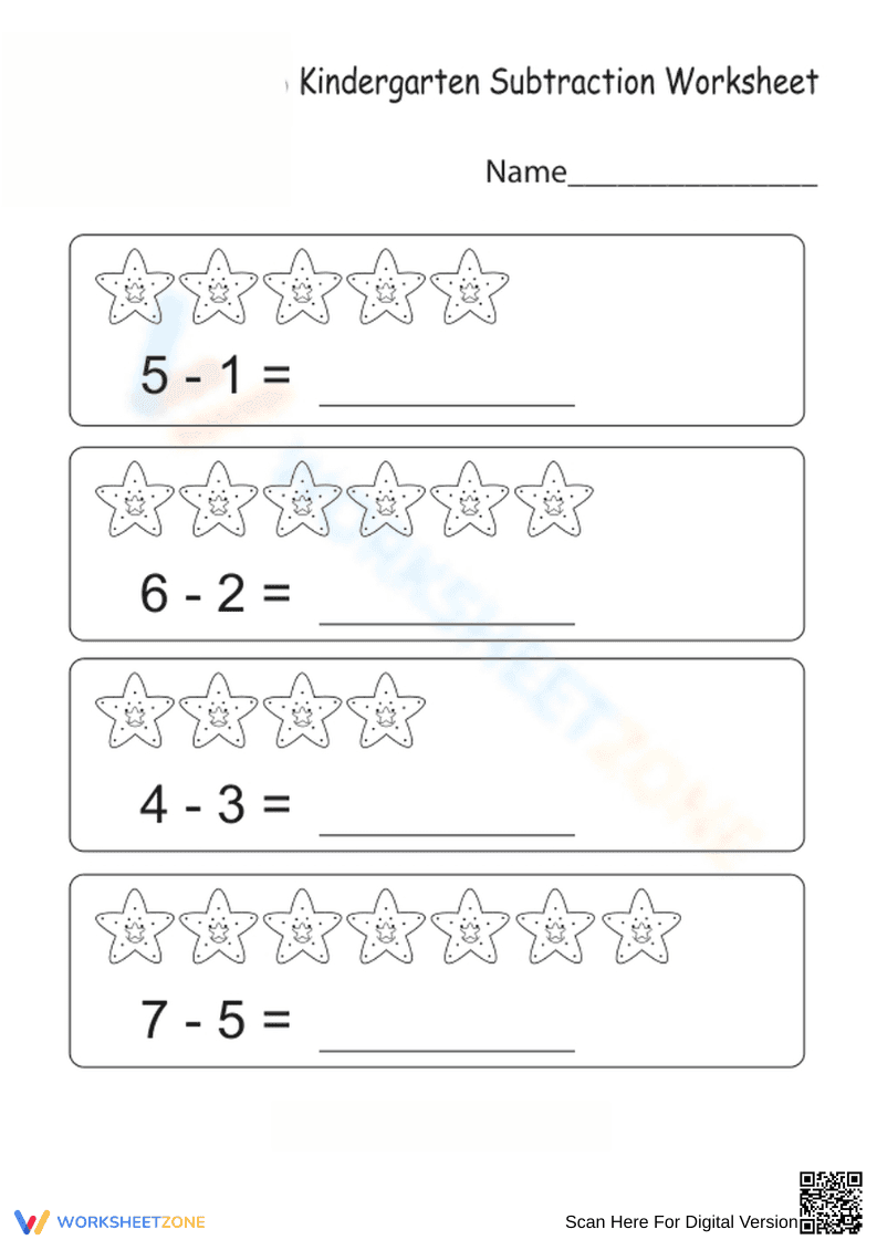Subtraction Worksheet - Star Counting Activity - Page 1
