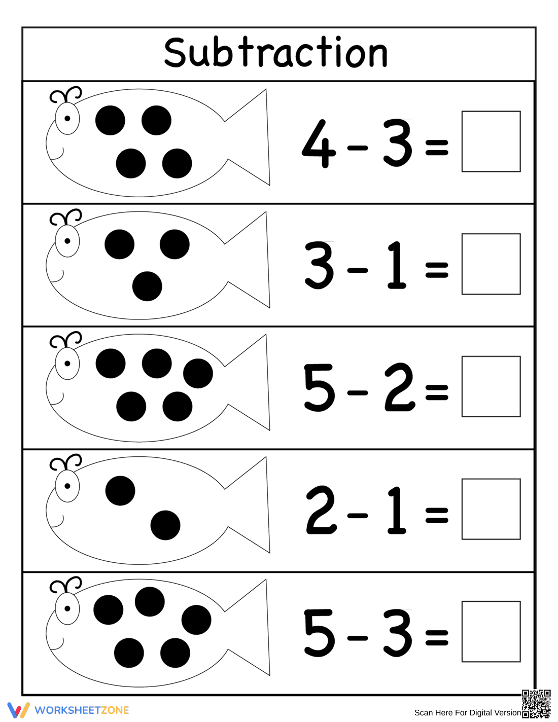Ladybug Subtraction: Practice Worksheet for Kids - Page 1