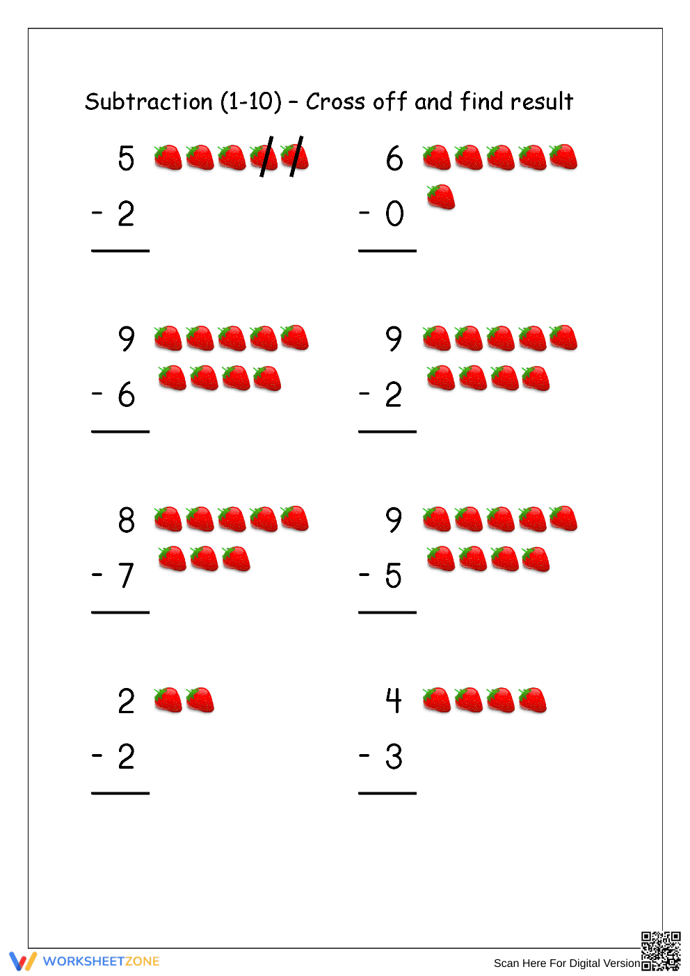 Subtraction with objects within 10 - Page 1