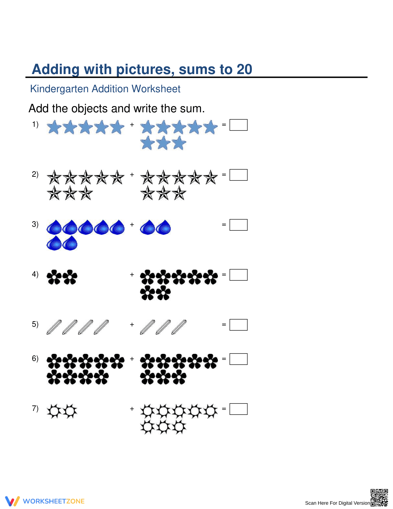 Adding With Pictures And Sums To 20 - Page 1