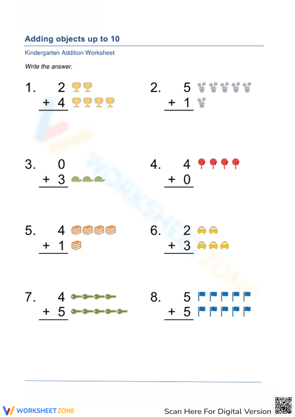 Adding Objects Up to 10 - Interactive Worksheet - Page 1