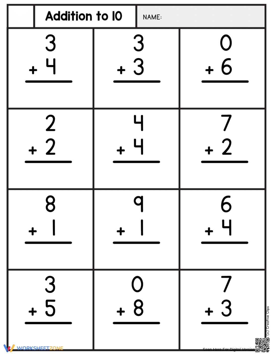 Addition To 10 Practice Worksheet - Page 1