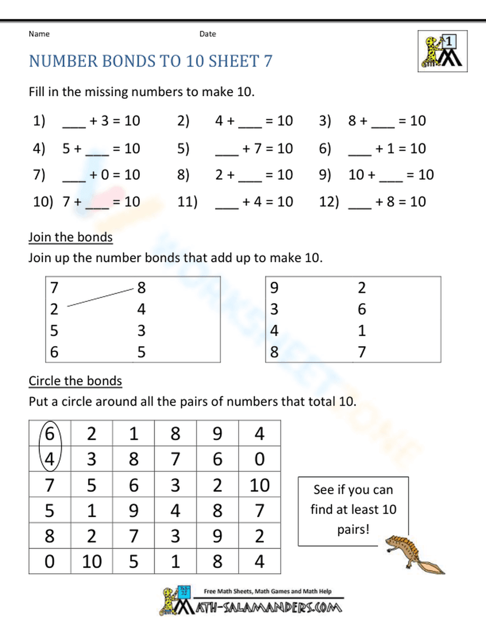 Simple addition - sums to 20 - Page 1