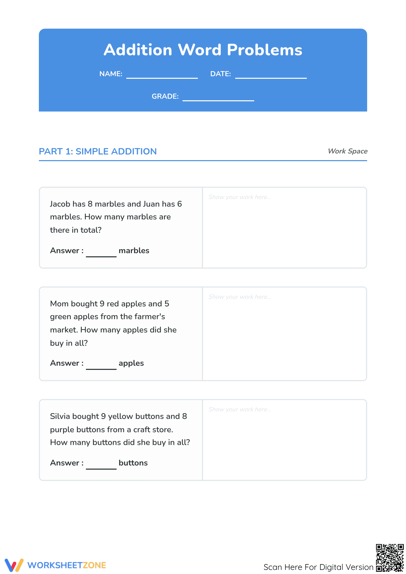 Printable Addition Word Problems for Grade 1 | Aligned - Page 1