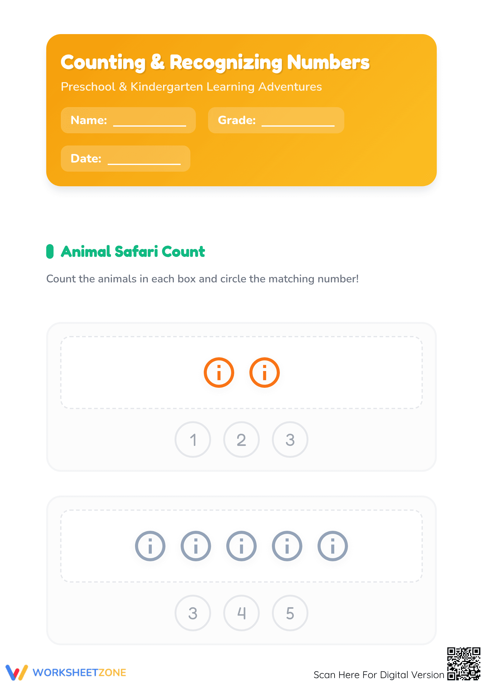 Essential Animal Counting Worksheet | Grade K Printable - Page 1