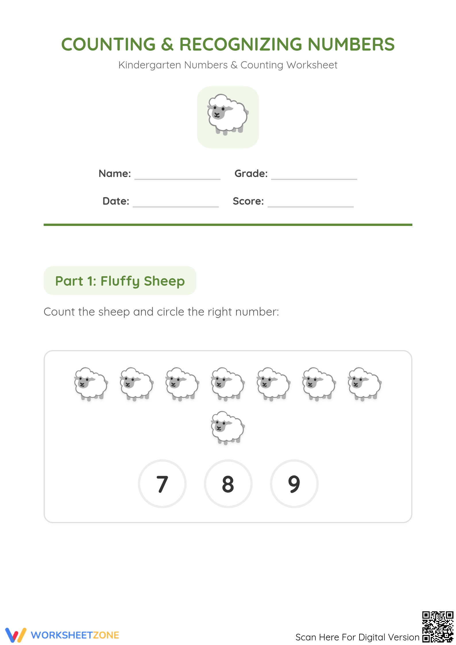 Grade Kindergarten Counting — Printable No-Prep Worksheet - Page 1