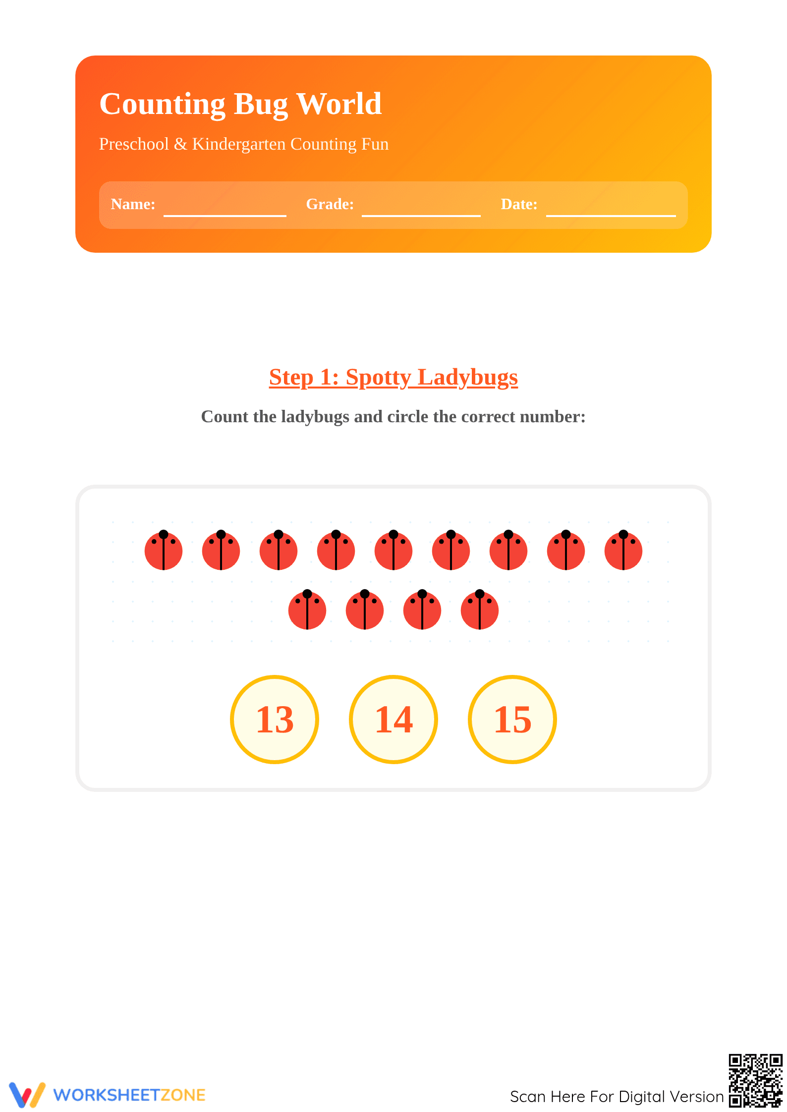 Printable Counting & Number Recognition Worksheet | Grade K - Page 1