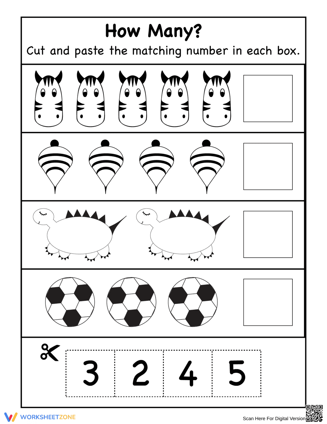 Count and Paste Objects 1-10 Worksheet - Page 1