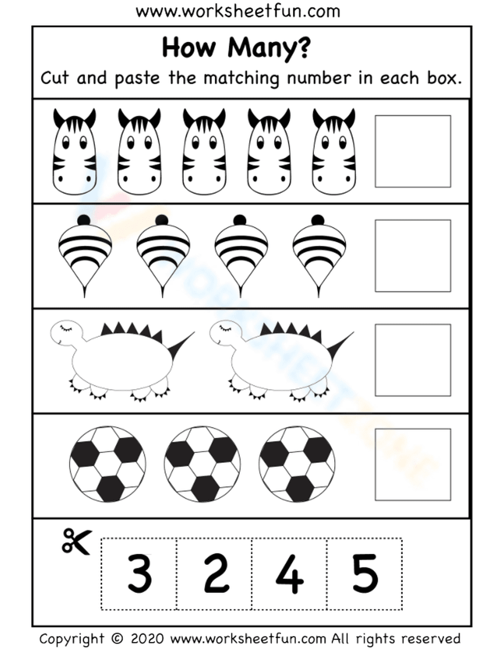 Count and Paste Objects 1-10 Worksheet - Page 1