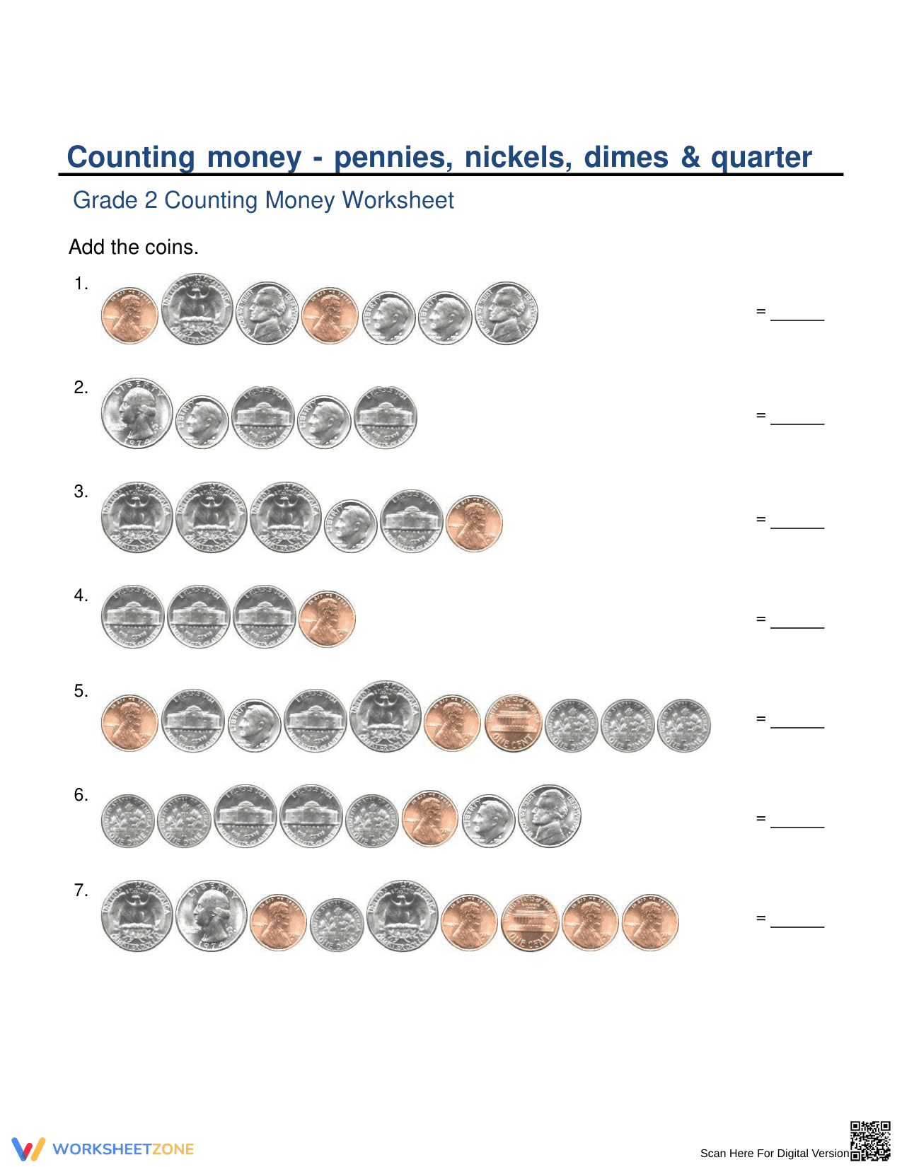 Counting Money Worksheet: Printable Grade 2 Math - Page 1