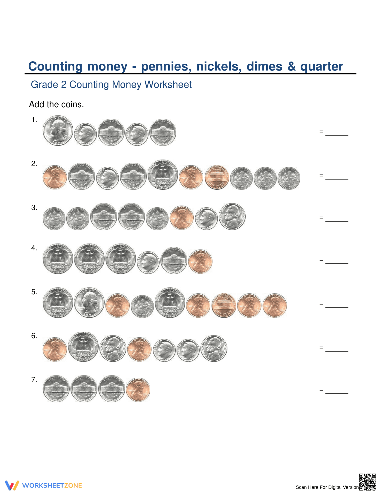 Counting Money Worksheet: Printable Grade 2 Math - Page 1