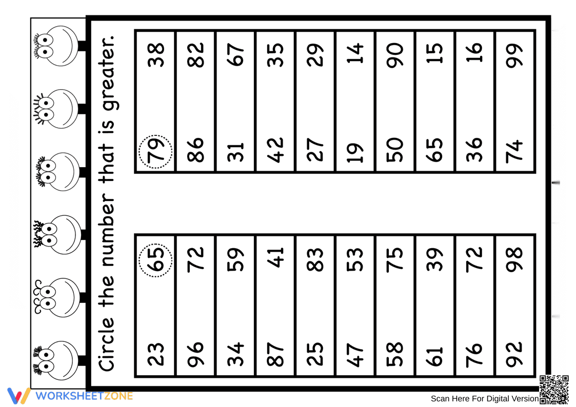 Circle the Greater Number Comparison Worksheet - Page 1