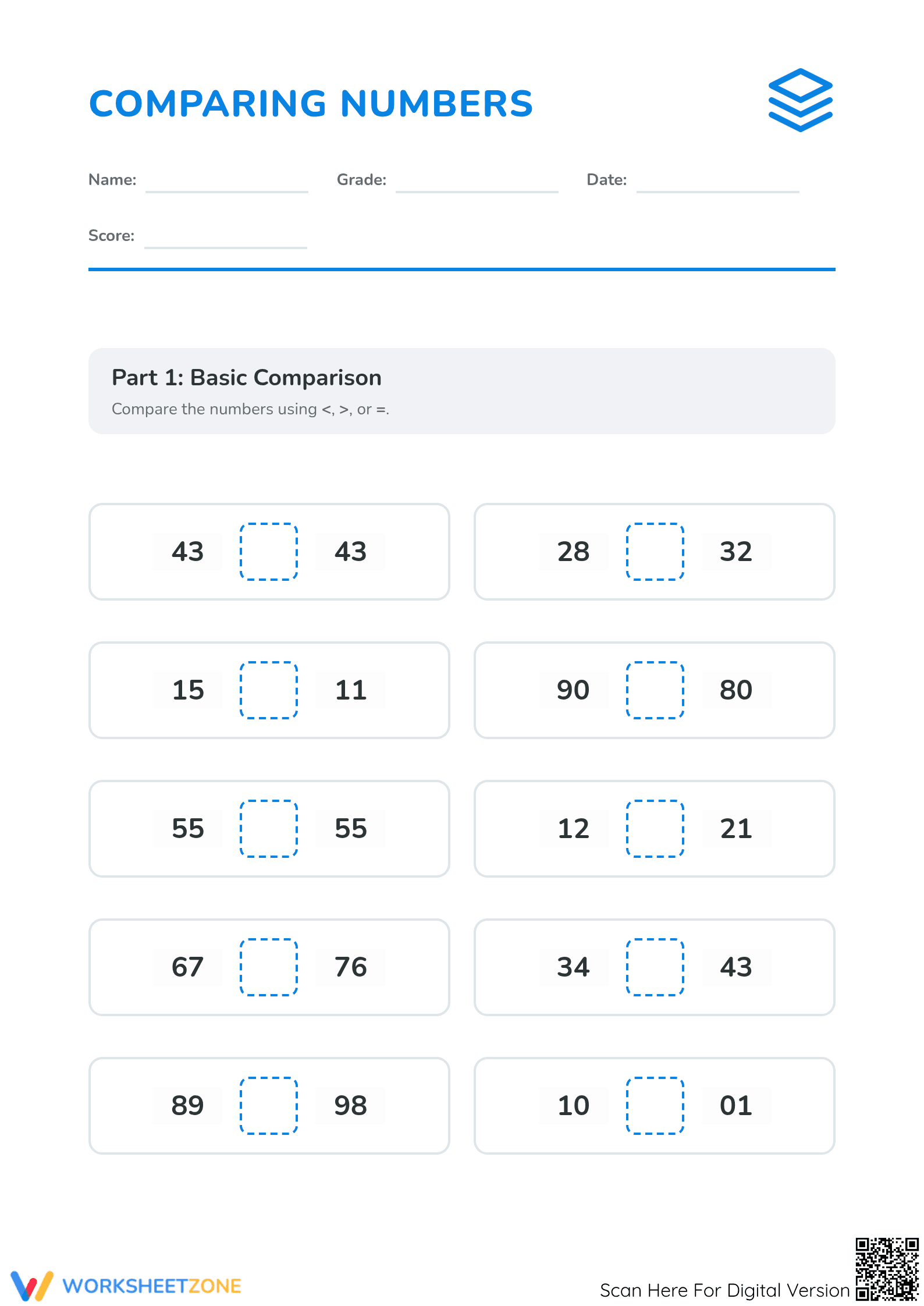 Printable Comparing Numbers Worksheet | Grade 2 Aligned - Page 1