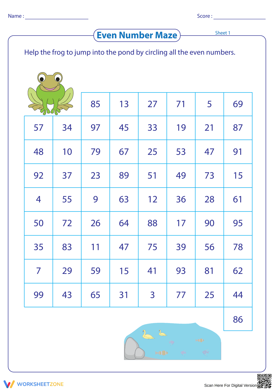 Even Number Maze Practice Worksheet - Page 1